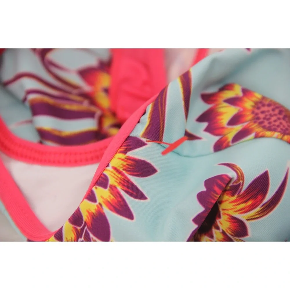 PATAGONIA Swimsuit Baby Girls 6-12M Aqua Pink Flower Tank Bathing 1 pc NWOT #44